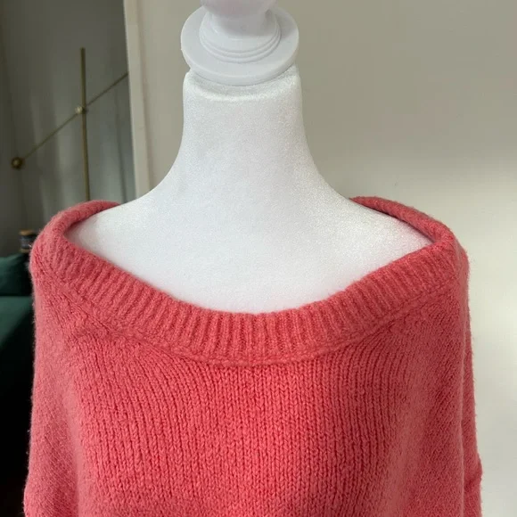Free People Oversized Off-the-Shoulder Coral Sweater - Picture 4 of 11